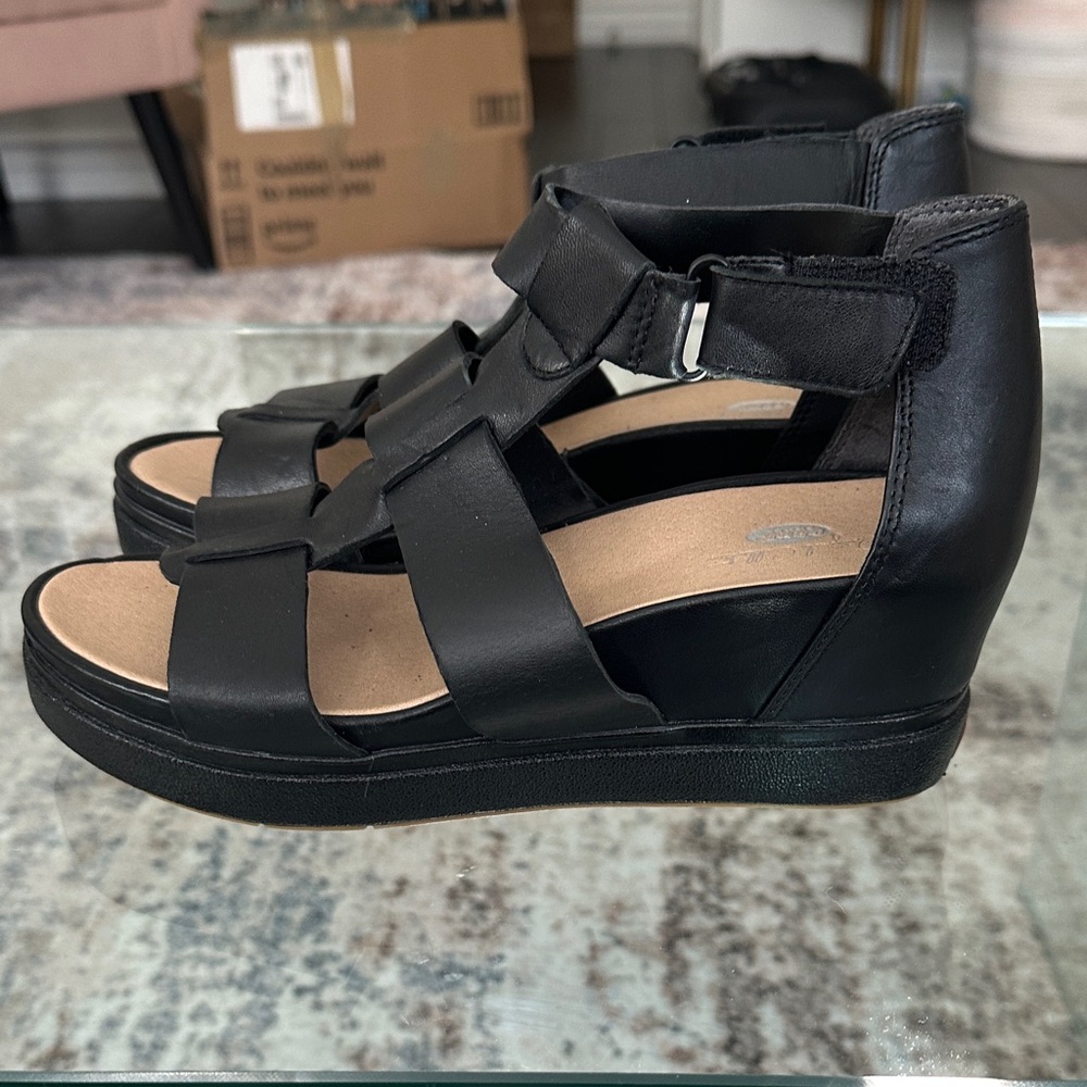Dr Scholls Black‎ Wedge Sandals womens 7.5 NWOB